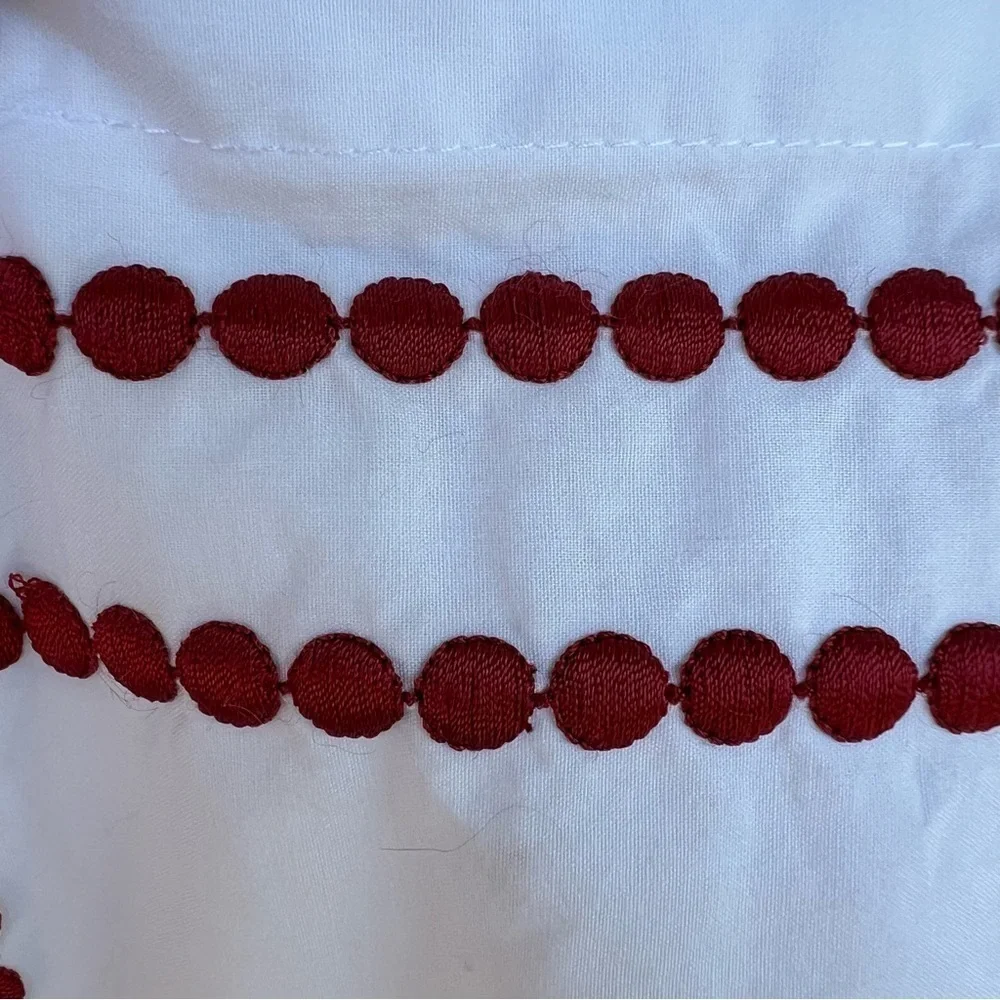 Pottery Barn Pearl Dot Embroidered Trim Duvet Set Ruby Red White Full Queen GUC